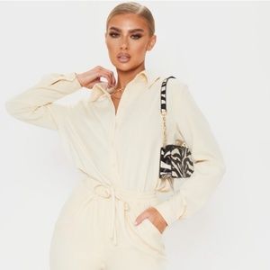 Pretty Little Thing Cream Oversized Shirt and Cigarette Pants